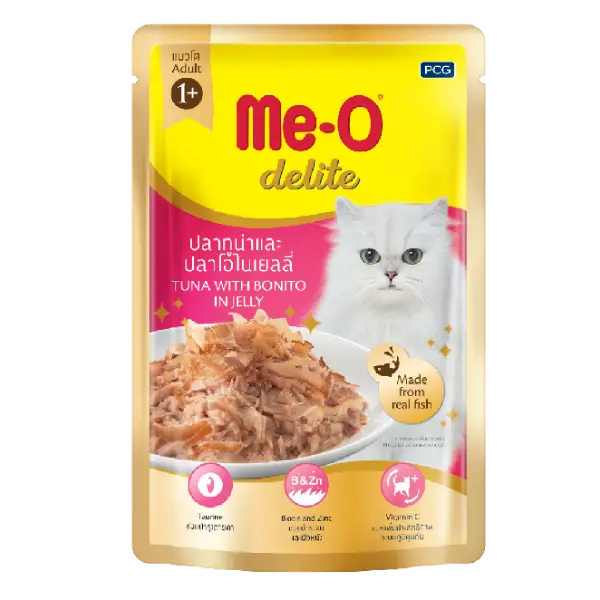 Me O Pouch Delight Tuna with Bonito in Jelly Wet Cat Food – 70 g (Pack of 12)